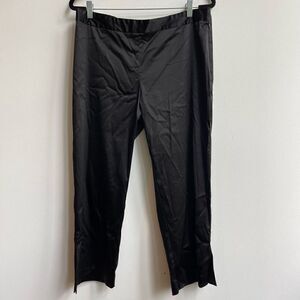 Cache Women's High Rise Flat Front Tapered Glossy Black Cropped Pants Size L